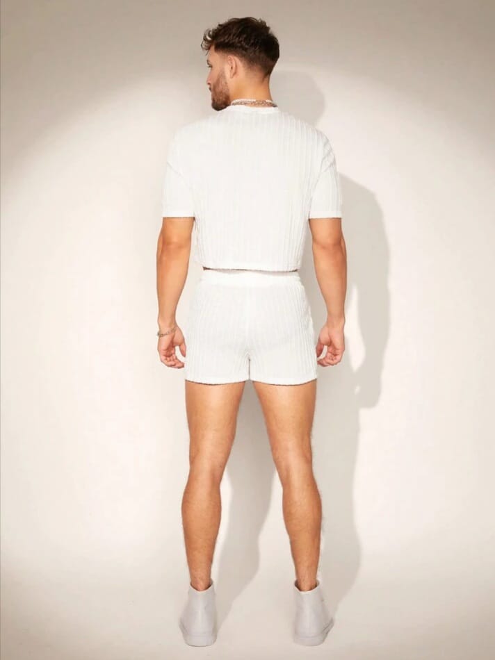 Crystal City Men's Knitted Jacquard Loose Sleepwear T-shirt & Short Set